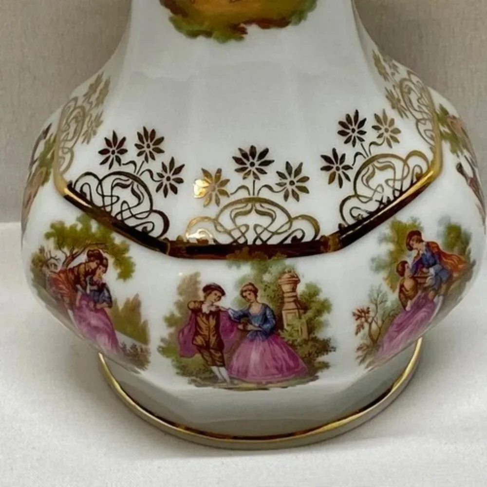 Vintage 22k Gold Vase Gloria Fine Porcelain Bayreuth‎ West Germany 8” Tall EUC